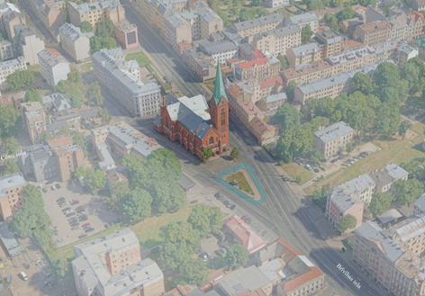 Express your opinion about the square opposite St. Gertrude New Church at the intersection of Cēsu Street and Brīvības Street